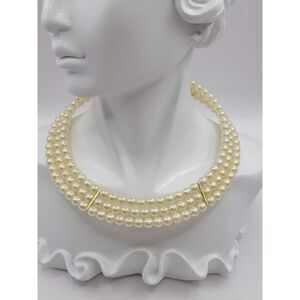 Vintage Three Strand Gold Tone Spacers Memory Wire Choker Necklace